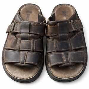 Vintage Unisex Skechers Leather‎ Comfort Sandals Brown Adjustable Slide Y2K